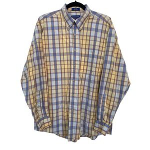 Pendleton Yellow‎ Blue Red Plaid Mens Button Down Dress Shirt Cotton Size L